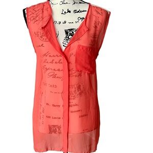 ISSI Women’s Sheer Blouse – Orange & White – Size M 🍊🤍